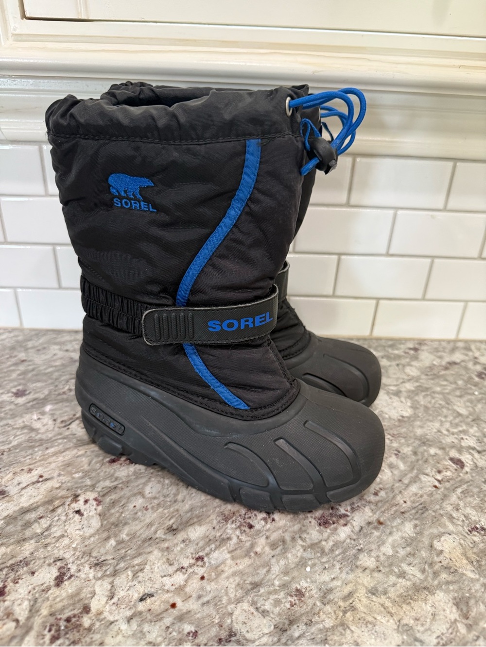 Sorel Kids Black and Blue Insulated Snow Boots